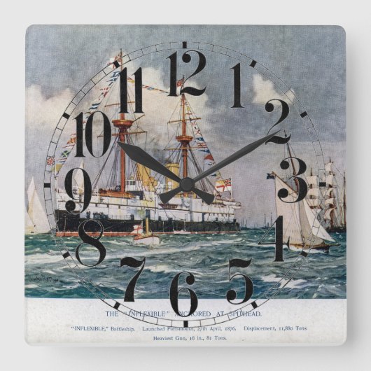 HMS柔軟性のない鉄装戦艦1876 スクエア壁時計 (正面)