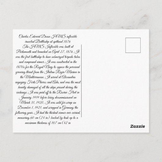 HMS柔軟性のない鉄装戦艦1876 ポストカード (裏面)