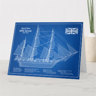 HMS Beagle 高帆船 - 船舶設計図 ABD サンキューカード