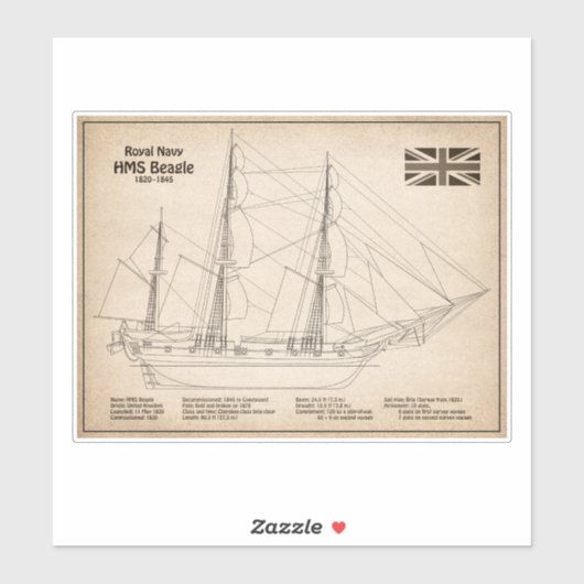 HMS Beagle Tall Ship – 船舶設計図SD シール (シート)