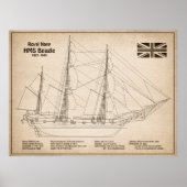 HMS Beagle Tall Ship – 船舶設計図SD ポスター (正面)
