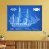 HMS Beagle Tall Ship - Ship Blueprint ABD キャンバスプリント (インサイチュ (リビング))