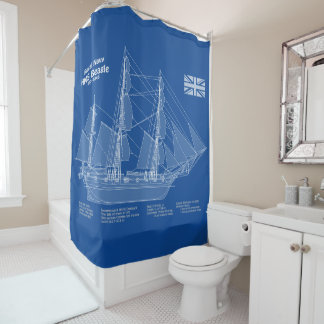 HMS Beagle Tall Ship - Ship Blueprint ABD シャワーカーテン
