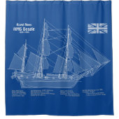 HMS Beagle Tall Ship - Ship Blueprint ABD シャワーカーテン (正面)