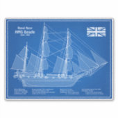 HMS Beagle Tall Ship - Ship Blueprint ABD シール (正面)
