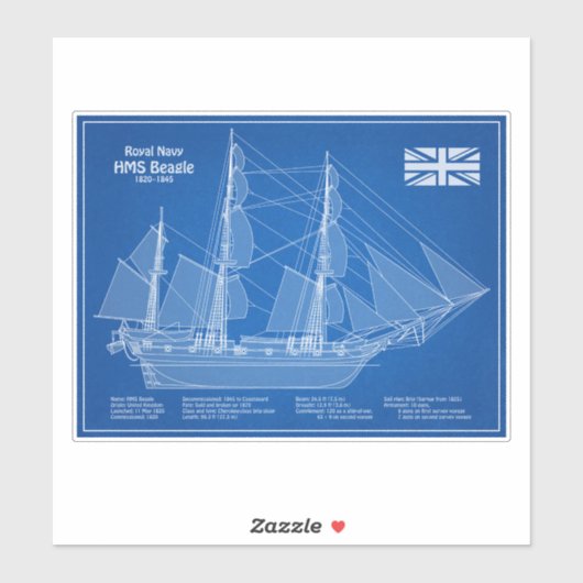 HMS Beagle Tall Ship - Ship Blueprint ABD シール (シート)