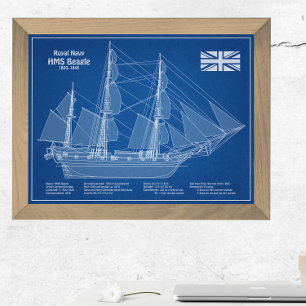 HMS Beagle Tall Ship - Ship Blueprint ABD フォトプリント