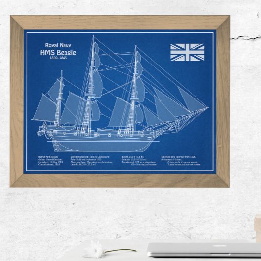 HMS Beagle Tall Ship - Ship Blueprint ABD フォトプリント