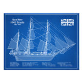HMS Beagle Tall Ship - Ship Blueprint ABD フォトプリント (正面)