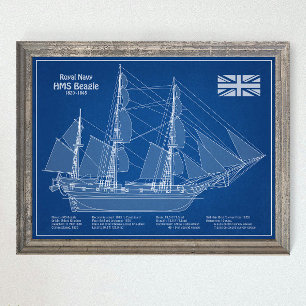 HMS Beagle Tall Ship - Ship Blueprint ABD ポスター