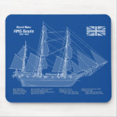 HMS Beagle Tall Ship - Ship Blueprint ABD マウスパッド (正面)