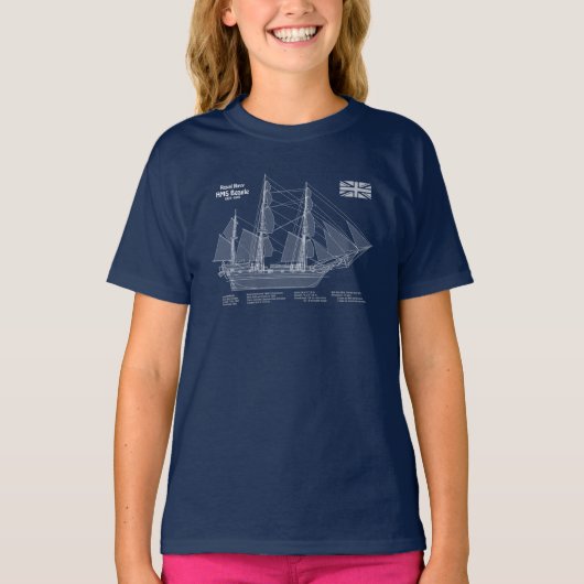 HMS Beagle Tall Ship - Ship Blueprint ABD Tシャツ (正面)