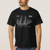 HMS Beagle Tall Ship - Ship Blueprint ABD Tシャツ (正面)