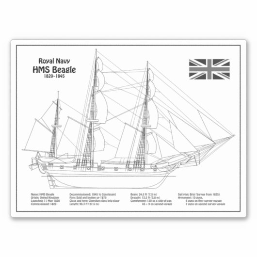 HMS Beagle Tall Ship - Ship Blueprint BD シール (正面)