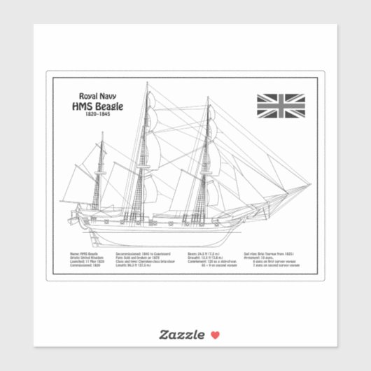 HMS Beagle Tall Ship - Ship Blueprint BD シール (シート)