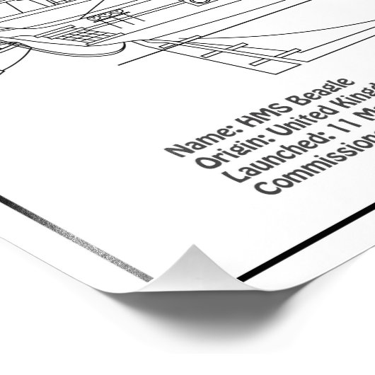 HMS Beagle Tall Ship - Ship Blueprint BD フォトプリント (角)