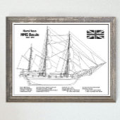 HMS Beagle Tall Ship - Ship Blueprint BD ポスター