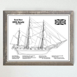 HMS Beagle Tall Ship - Ship Blueprint BD ポスター