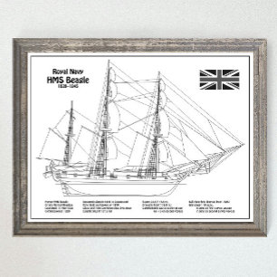 HMS Beagle Tall Ship - Ship Blueprint BD ポスター