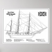 HMS Beagle Tall Ship - Ship Blueprint BD ポスター (正面)