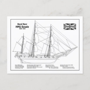 HMS Beagle Tall Ship - Ship Blueprint BD ポストカード