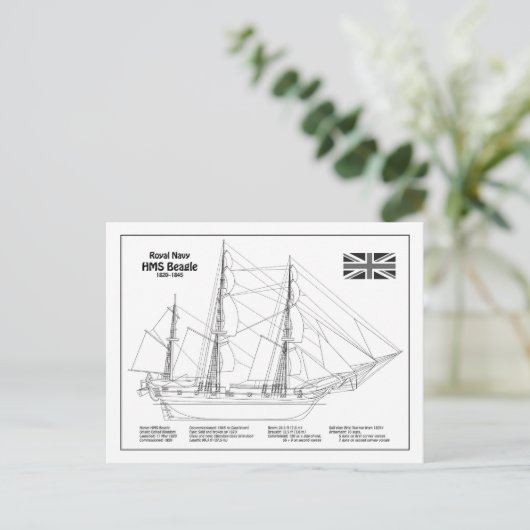 HMS Beagle Tall Ship - Ship Blueprint BD ポストカード (スタンド正面)