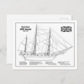 HMS Beagle Tall Ship - Ship Blueprint BD ポストカード (正面/裏面)