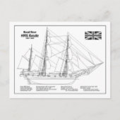 HMS Beagle Tall Ship - Ship Blueprint BD ポストカード (正面)