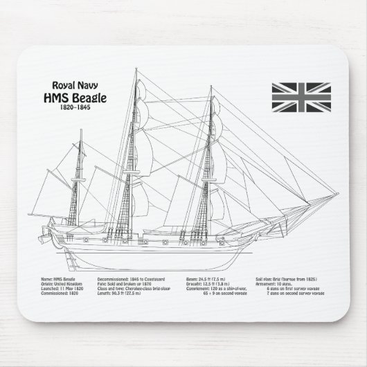 HMS Beagle Tall Ship - Ship Blueprint BD マウスパッド (正面)