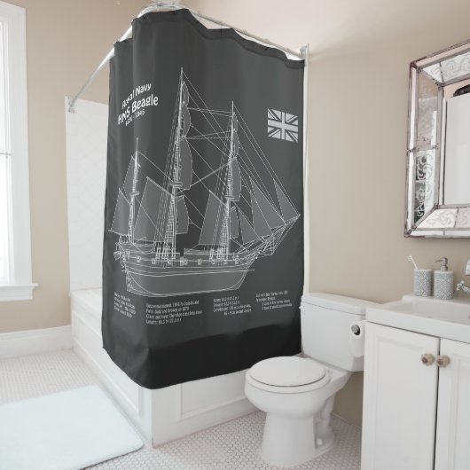 HMS Beagle Tall Ship - Ship Blueprint PBD シャワーカーテン (インサイチュ)