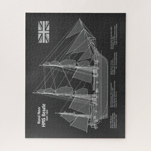HMS Beagle Tall Ship - Ship Blueprint PBD ジグソーパズル (縦)