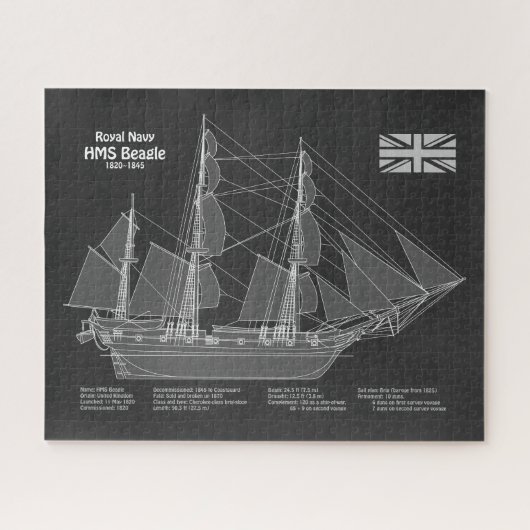 HMS Beagle Tall Ship - Ship Blueprint PBD ジグソーパズル (横)