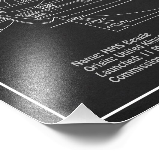 HMS Beagle Tall Ship - Ship Blueprint PBD フォトプリント (角)