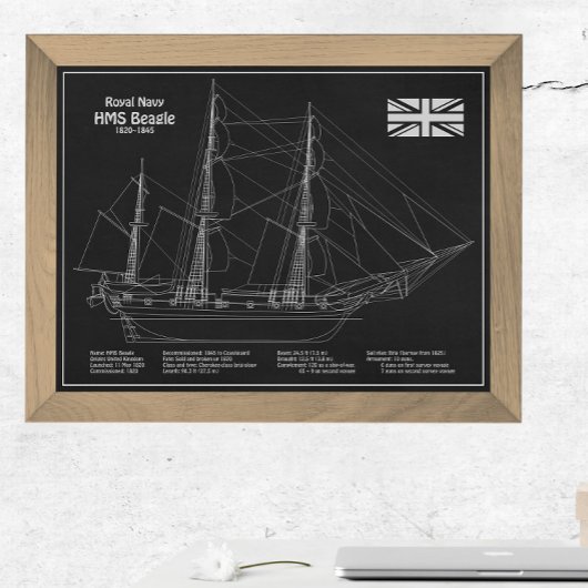 HMS Beagle Tall Ship - Ship Blueprint PBD フォトプリント
