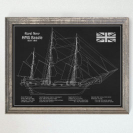HMS Beagle Tall Ship - Ship Blueprint PBD ポスター
