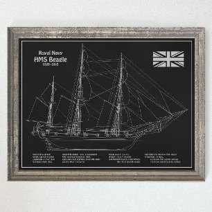 HMS Beagle Tall Ship - Ship Blueprint PBD ポスター
