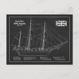 HMS Beagle Tall Ship - Ship Blueprint PBD ポストカード