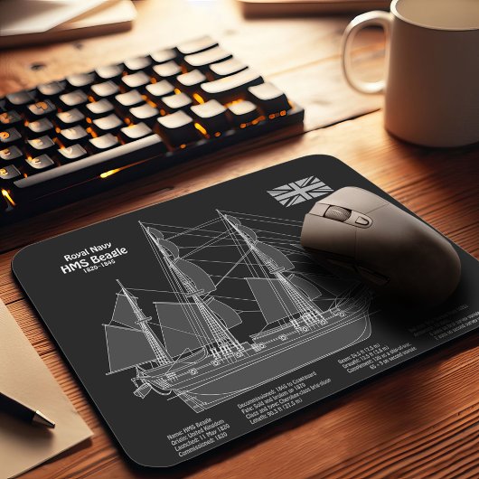 HMS Beagle Tall Ship - Ship Blueprint PBD マウスパッド