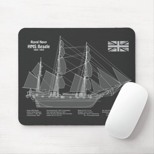 HMS Beagle Tall Ship - Ship Blueprint PBD マウスパッド (マウス)