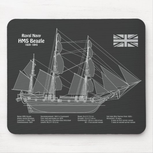 HMS Beagle Tall Ship - Ship Blueprint PBD マウスパッド (正面)