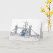 HMS Belfastとタワーブリッジのグリーティングカード カード (黄色い花)