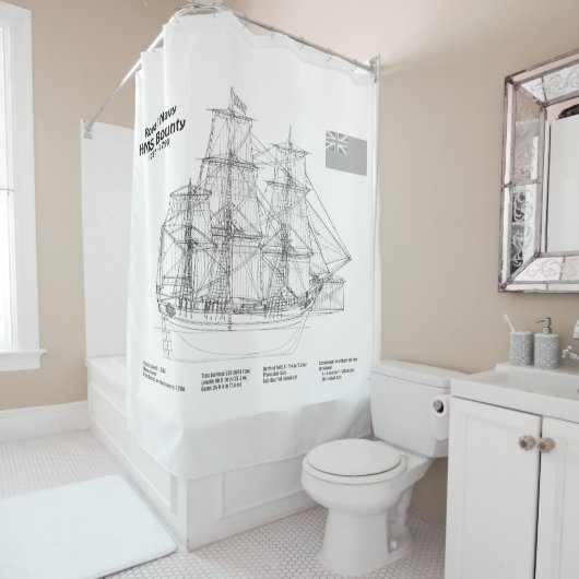 HMS Bounty – 船舶設計図プランBD シャワーカーテン (インサイチュ)