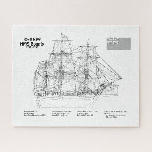 HMS Bounty – 船舶設計図プランBD ジグソーパズル (横)