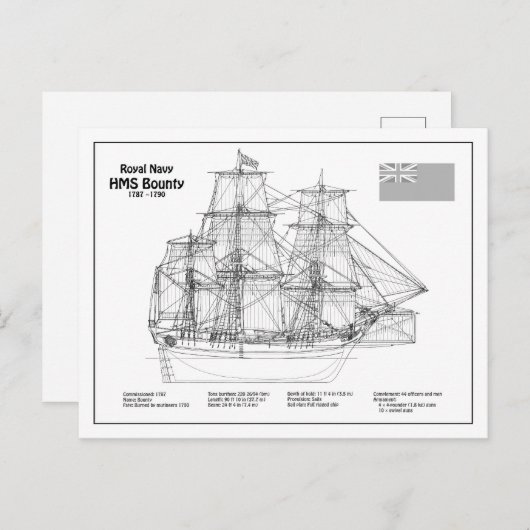 HMS Bounty – 船舶設計図プランBD ポストカード (正面/裏面)
