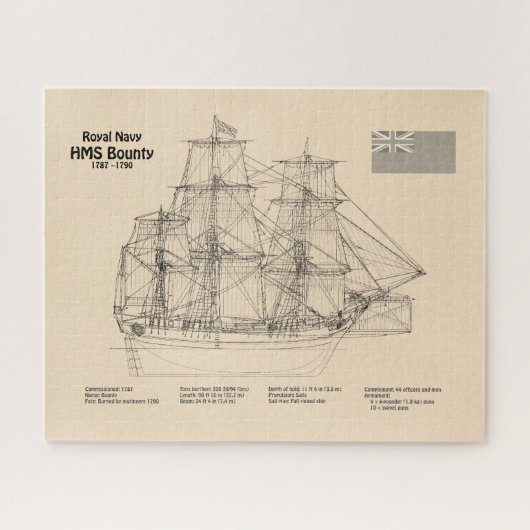 HMS Bounty – 船舶設計図プランSD ジグソーパズル (横)