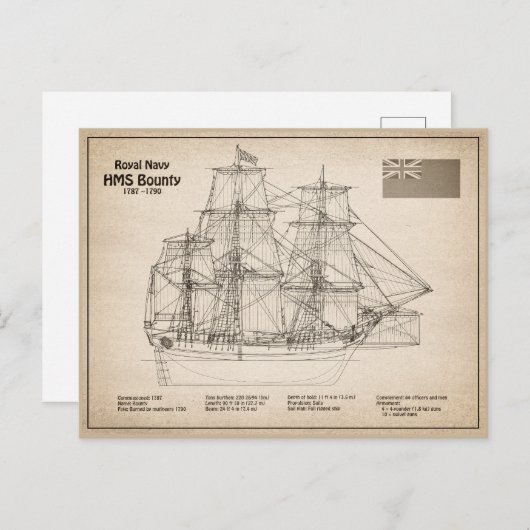 HMS Bounty – 船舶設計図プランSD ポストカード (正面/裏面)