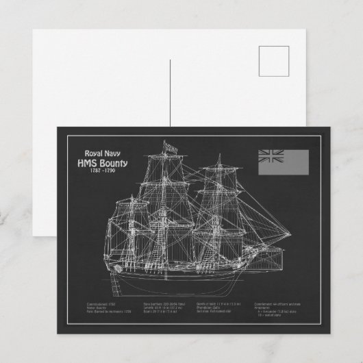 HMS Bounty – 船舶設計図PD ポストカード (正面/裏面)