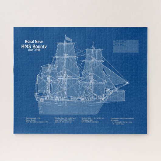 HMS Bounty - Ship Blueprint Plans ABD ジグソーパズル (横)