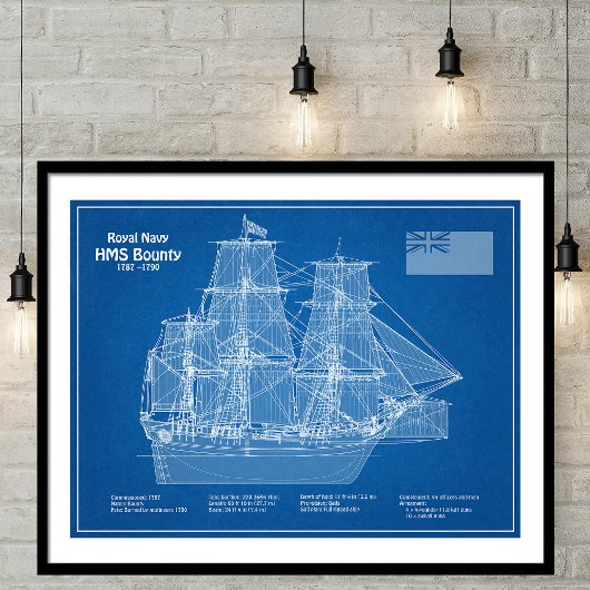 HMS Bounty - Ship Blueprint Plans ABD ポスター
