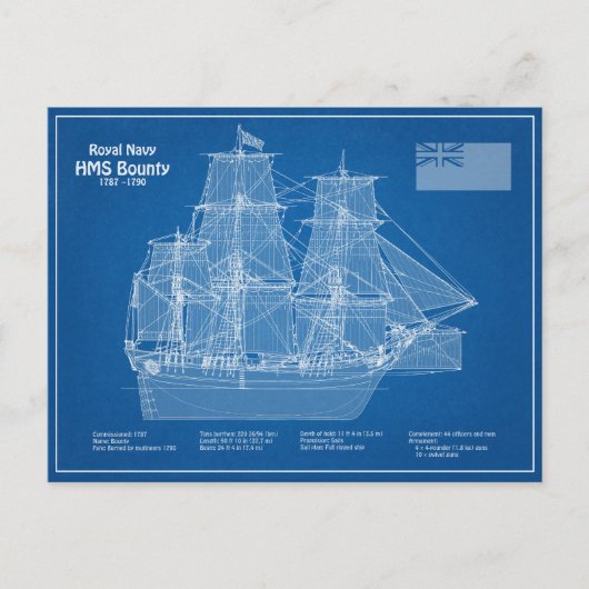 HMS Bounty - Ship Blueprint Plans ABD ポストカード (正面)